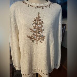 Alfred Dunner Ivory Sweater with Embellished Tree